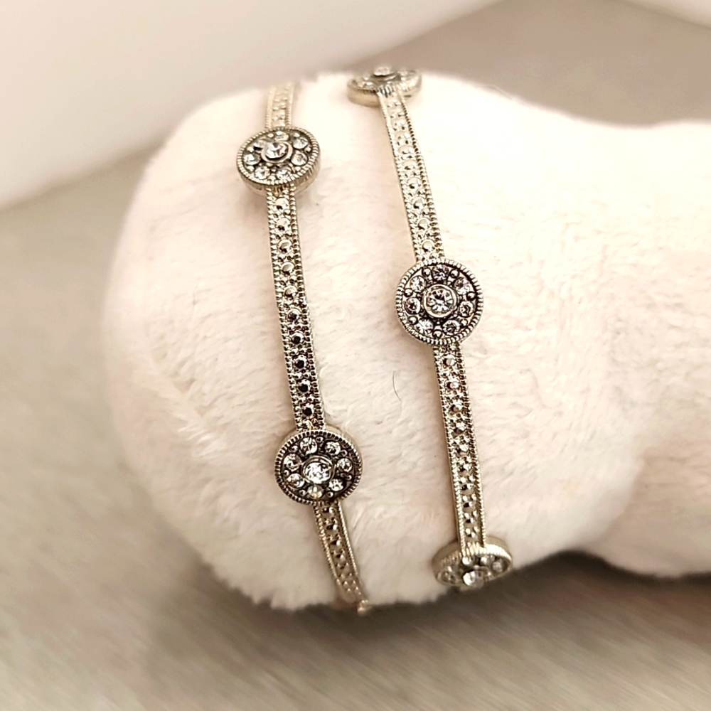 Silvertone and Rhinestone Bangle Bracelets (pair)